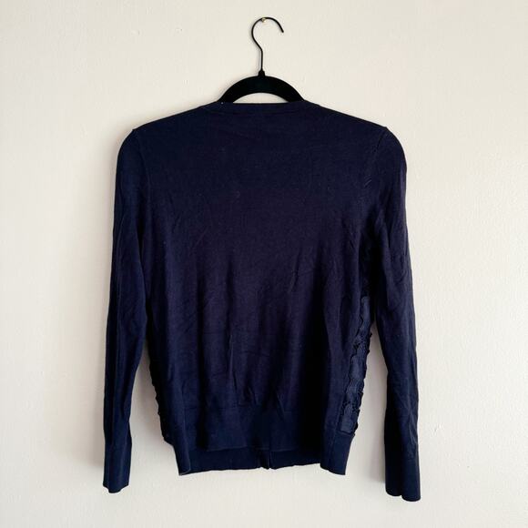 Loft Navy Blue Floral Overlay Lightweight Cardigan Sweater - XSP - Picture 6 of 7